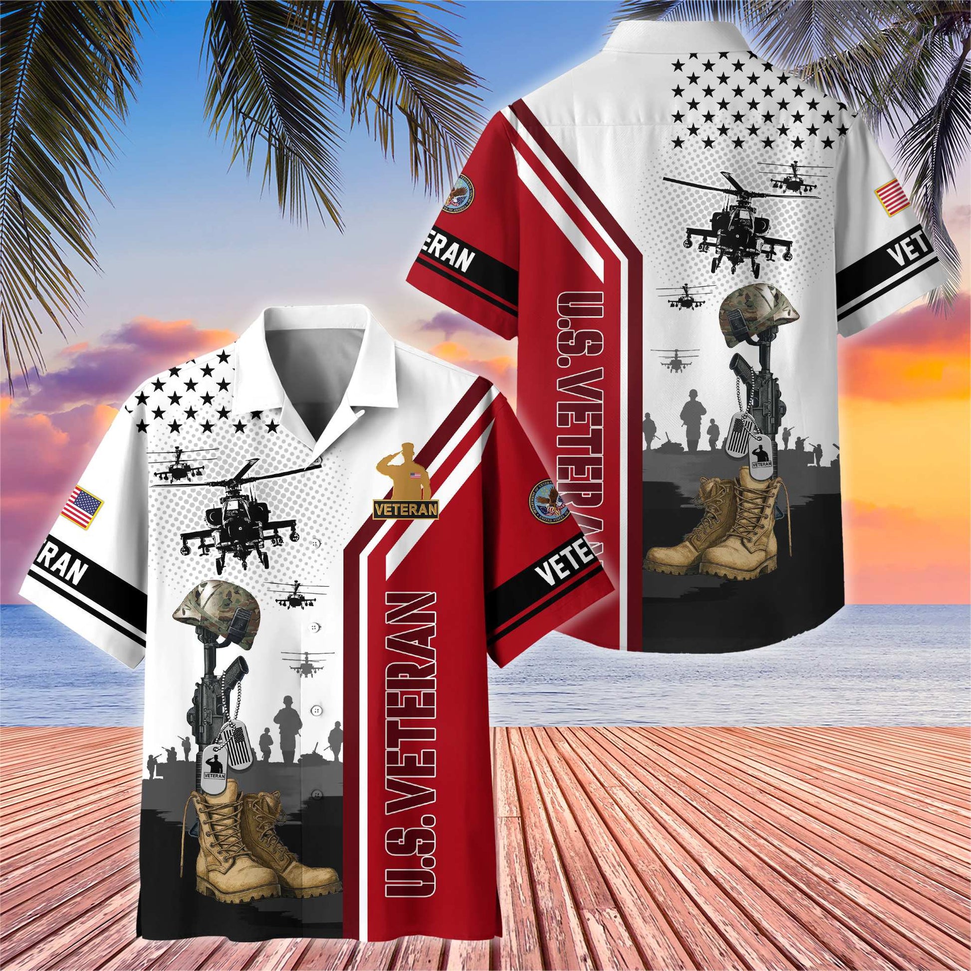 Premium US Veterans Hawaiian Shirt , Gifts For US Veterans, Gifts On Veterans Day.
