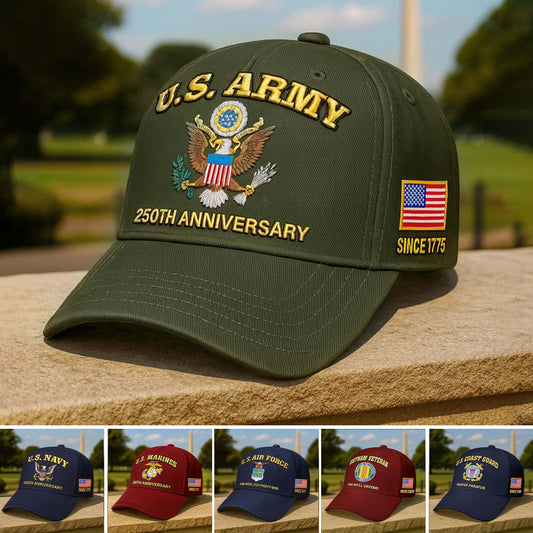 Premium Embroidered US Veterans Hats , 250th Anniversary, Gifts for US Veterans, Gifts on Veterans Day