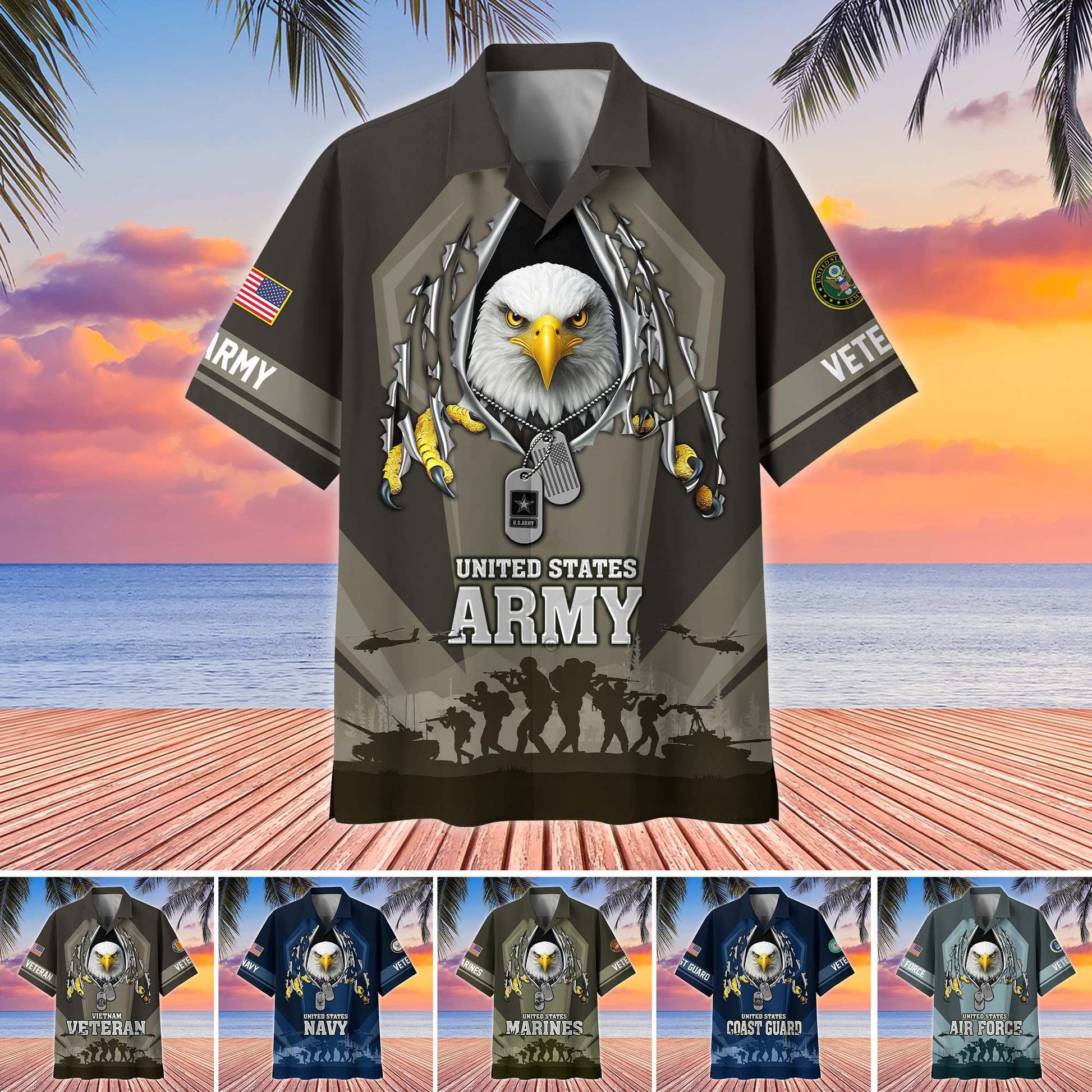 Premium US Veterans Hawaiian Shirt , Gifts For US Veterans, Gifts On Veterans Day.