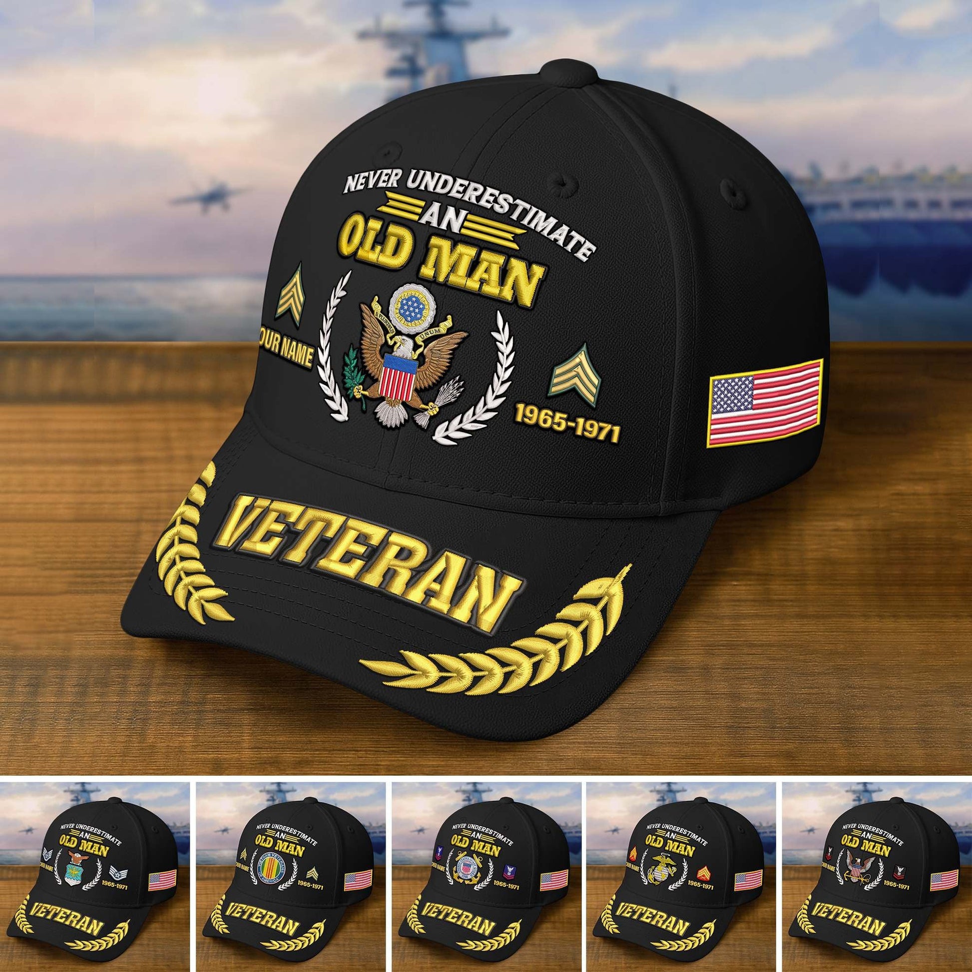 Premium Embroidered US Veterans Hats, Custom Name, Rank & Year, Gifts for US Veterans, Gifts on Veterans Day